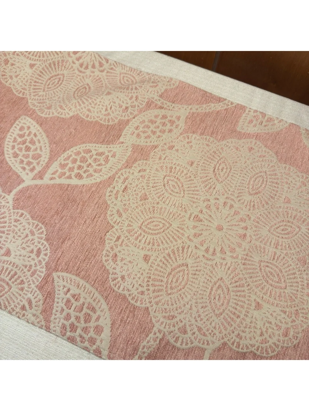 Pink Cream Floral Table Runner 14x70 Heavy Woven Fabric Cottagecore Boho Decor